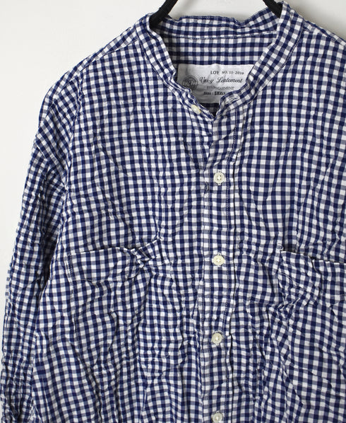 NVL2681SCW POPLIN STRIPE & CHECK WRINKLE BANDED COLLAR L/SL OVERSIZED SHIRTS
