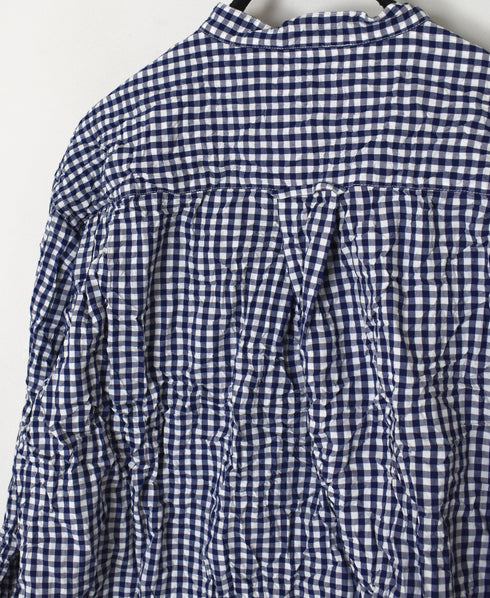 NVL2681SCW POPLIN STRIPE & CHECK WRINKLE BANDED COLLAR L/SL OVERSIZED SHIRTS