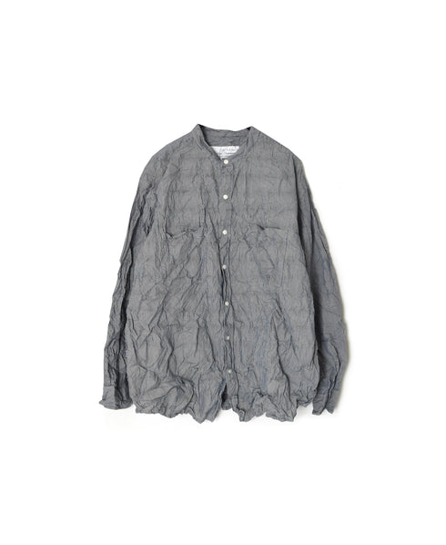 NVL2681SCW POPLIN STRIPE & CHECK WRINKLE BANDED COLLAR L/SL OVERSIZED SHIRTS