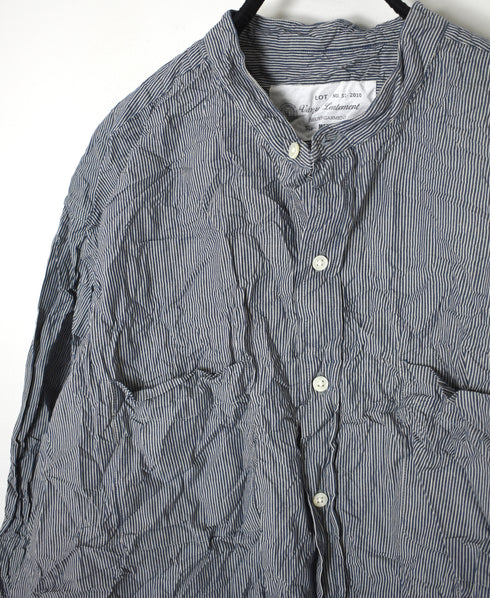 NVL2681SCW POPLIN STRIPE & CHECK WRINKLE BANDED COLLAR L/SL OVERSIZED SHIRTS