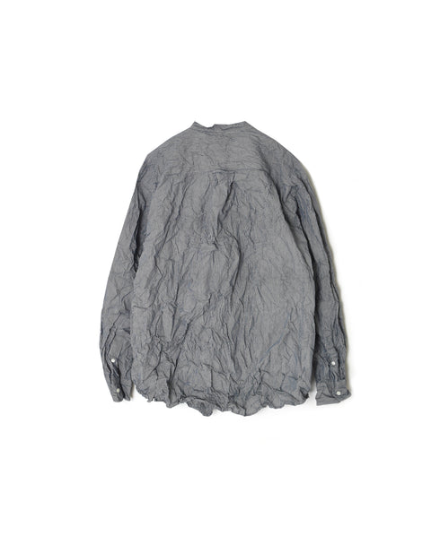 NVL2681SCW POPLIN STRIPE & CHECK WRINKLE BANDED COLLAR L/SL OVERSIZED SHIRTS