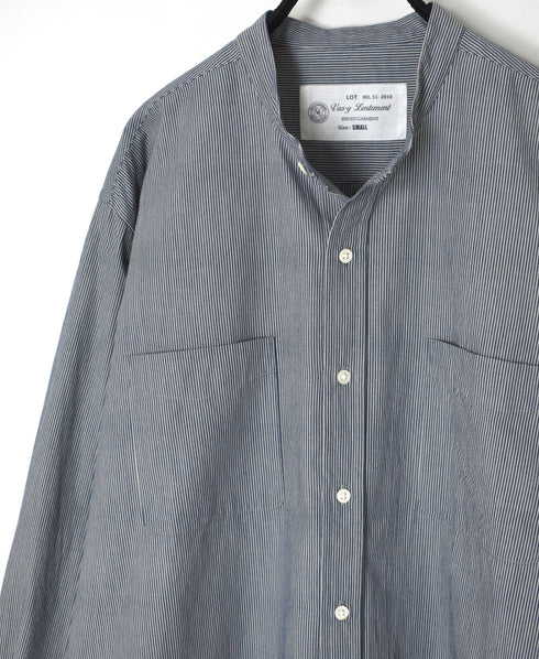 NVL2681SC POPLIN STRIPE WRINKLE BANDED COLLAR L/SL OVERSIZED SHIRTS