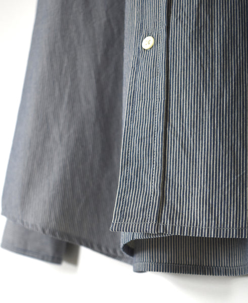 NVL2681SC POPLIN STRIPE WRINKLE BANDED COLLAR L/SL OVERSIZED SHIRTS