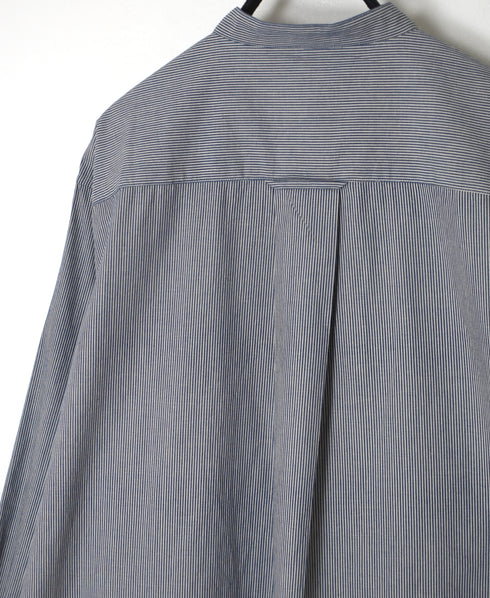 NVL2681SC POPLIN STRIPE WRINKLE BANDED COLLAR L/SL OVERSIZED SHIRTS