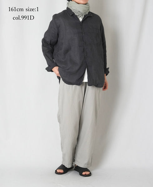 IMDSH2611LCD AUTO LOOM LINEN/COTTON PLAIN OVERDYE OPEN COLLAR L/SL SHIRTS