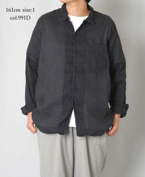 IMDSH2611LCD AUTO LOOM LINEN/COTTON PLAIN OVERDYE OPEN COLLAR L/SL SHIRTS