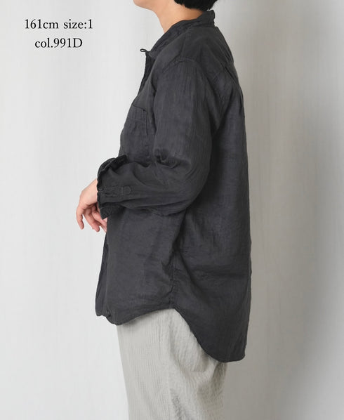 IMDSH2611LCD AUTO LOOM LINEN/COTTON PLAIN OVERDYE OPEN COLLAR L/SL SHIRTS