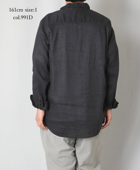 IMDSH2611LCD AUTO LOOM LINEN/COTTON PLAIN OVERDYE OPEN COLLAR L/SL SHIRTS