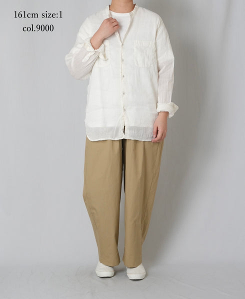 IMDSH2303LCD AUTO LOOM LINEN/COTTON PLAIN OVERDYE BANDED COLLAR SHIRTS