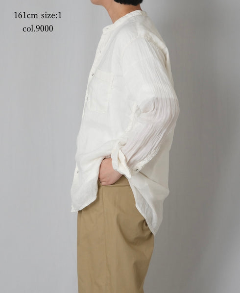 IMDSH2303LCD AUTO LOOM LINEN/COTTON PLAIN OVERDYE BANDED COLLAR SHIRTS