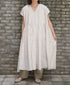 INMDS26097 POWER LOOM COTTON DOBIE CHECK FLOWER HAND SCREEN PRINT V-NECK FR/SL PULLOVER DRESS