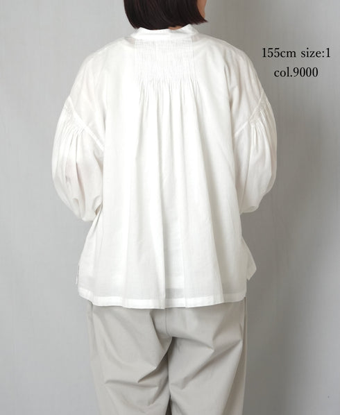INMDS26071 100s KHADI PLAIN BANDED COLLAR SHIRTS WITH MINI PINTUCK