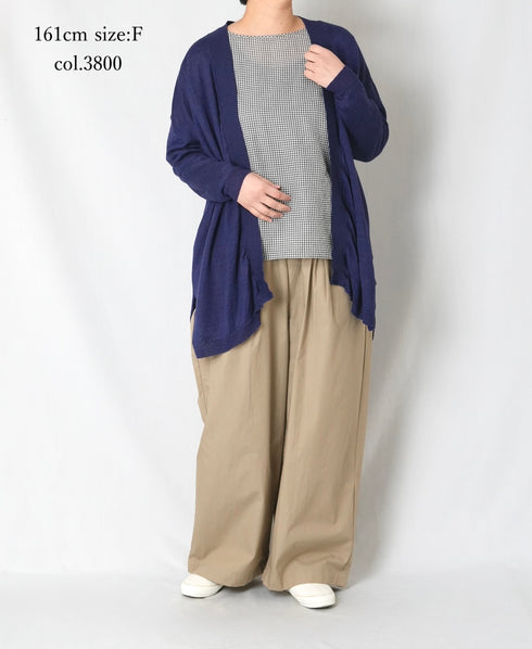 CNMDS2501 12GG LINEN PLAIN V-NECK CARDIGAN WITH SLIT