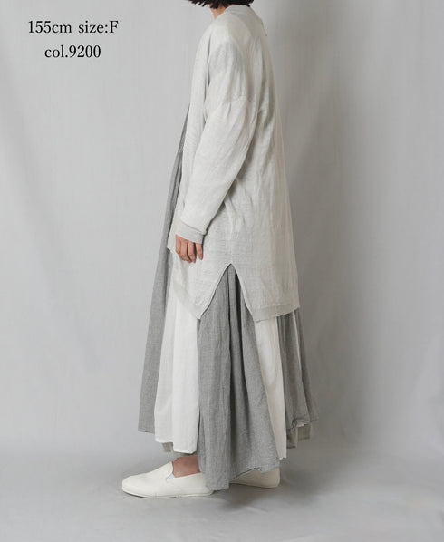 CNMDS2501 12GG LINEN PLAIN V-NECK CARDIGAN WITH SLIT