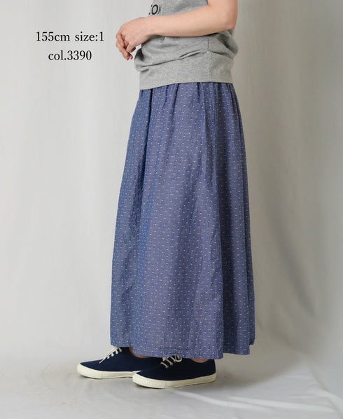 INAM2624CB DOBIE CHAMBRAY WASH PLEATED EASY SKIRT WITH LINING