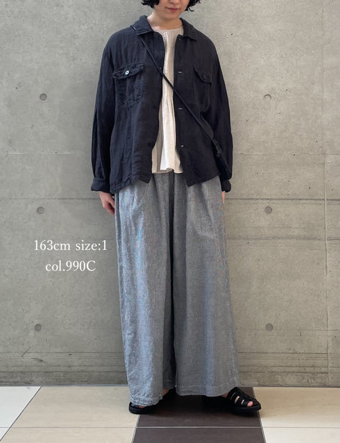 INAM2505C SEERSUCKER GINGHAM CHECK WASH GATHERED EASY PANTS WITH LINING