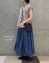 NMDS26254 80s VOILE SMALL GENTIANA BLOCK PRINT GATHERED SKIRT WITH LINING