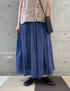 NMDS26254 80s VOILE SMALL GENTIANA BLOCK PRINT GATHERED SKIRT WITH LINING