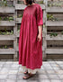 NMDS26253 80s VOILE SMALL GENTIANA BLOCK PRINT BACK OPENING PULLOVER DRESS WITH MINI PINTUCK