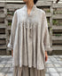 INMDS26102 80s COTTON FLOWER BLOCK PRINT BANDED COLLAR MINI PINTUCK TUNIC