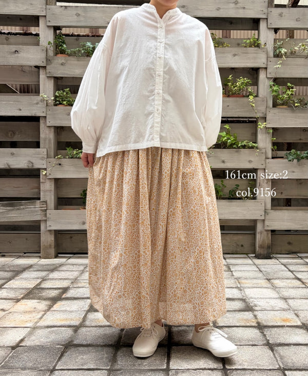 INMDS26105 80s COTTON FLOWER BLOCK PRINT GATHERED SKIRT