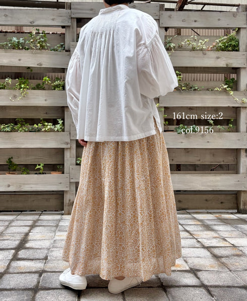 INMDS26105 80s COTTON FLOWER BLOCK PRINT GATHERED SKIRT