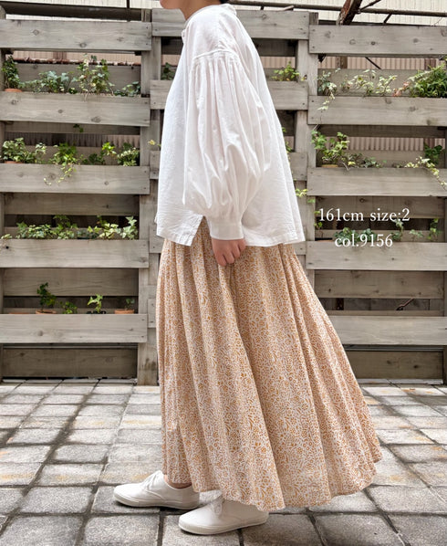 INMDS26105 80s COTTON FLOWER BLOCK PRINT GATHERED SKIRT