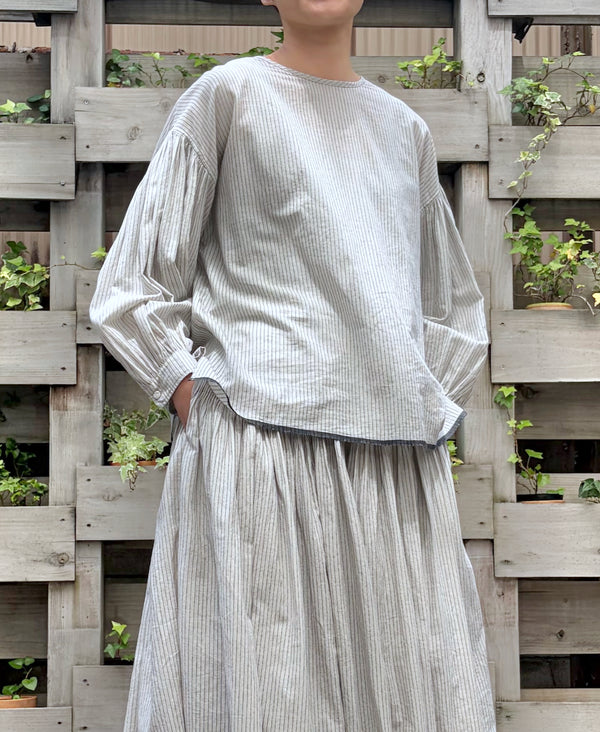 INMDS26062 HANDWOVEN COTTON STRIPE BACK OPENING CREW NECK SHIRTS