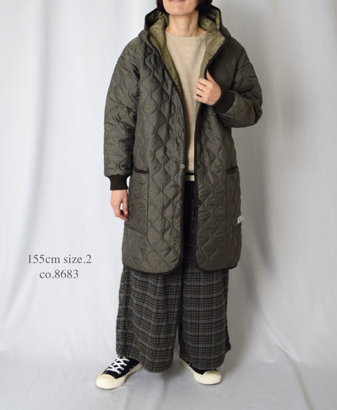 NAM2562PP PLAIN POLYESTER×PLAIN POLYESTER OVERSIZED MID-LENGTH HOODED COAT WITH RIBBED CUFF