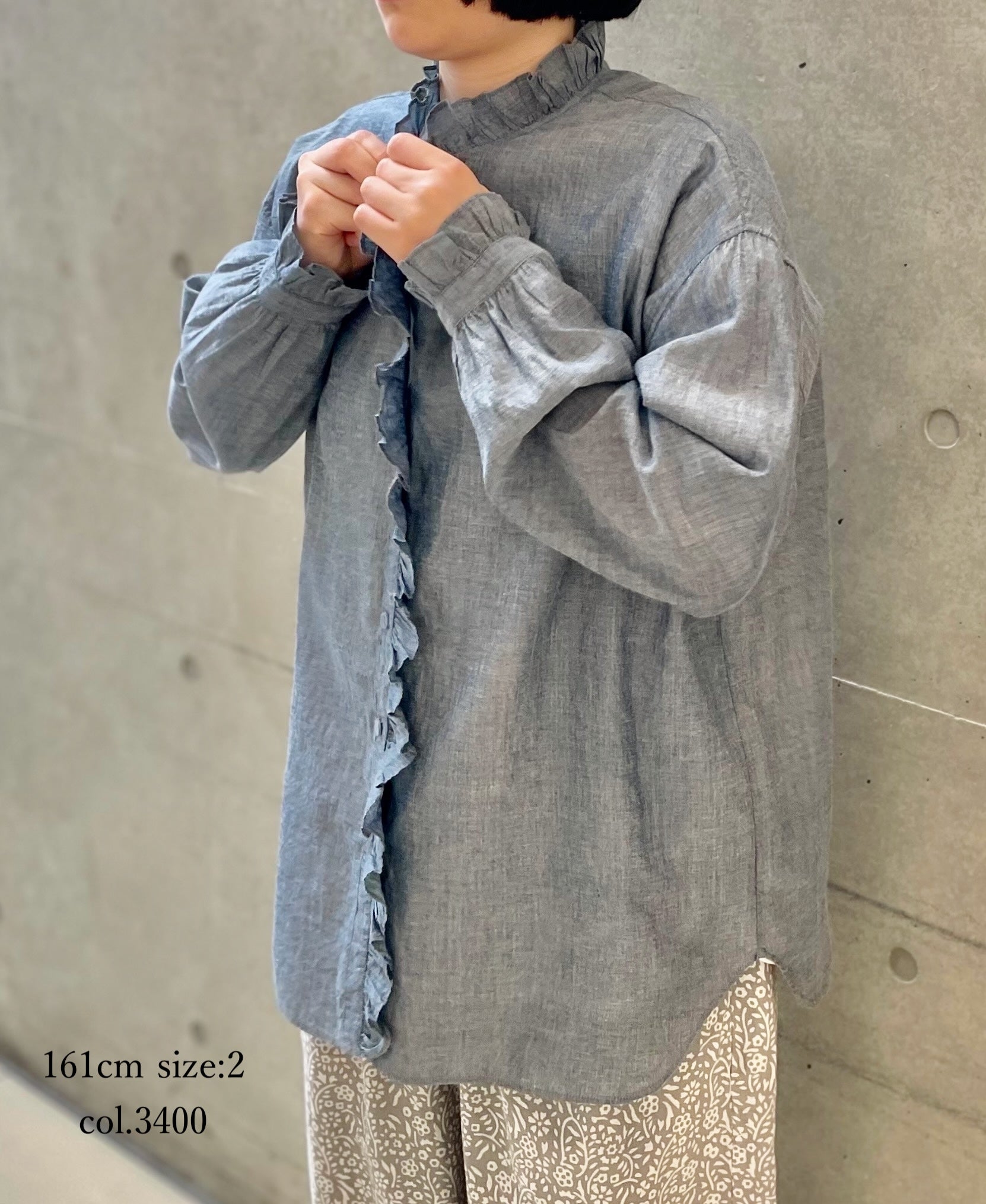 INMDS25062 HANDWOVEN YARN DYE NATURAL INDIGO CHAMBRAY FRILL COLLAR SHIRT