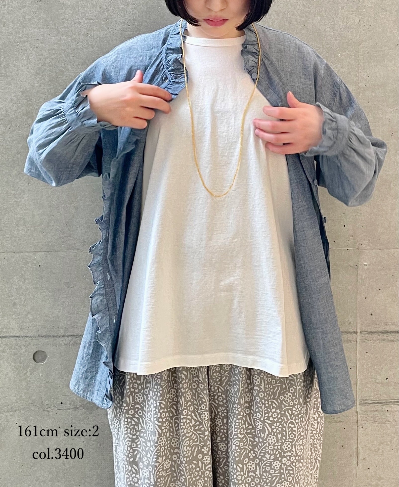 INMDS25062 HANDWOVEN YARN DYE NATURAL INDIGO CHAMBRAY FRILL COLLAR SHIRT