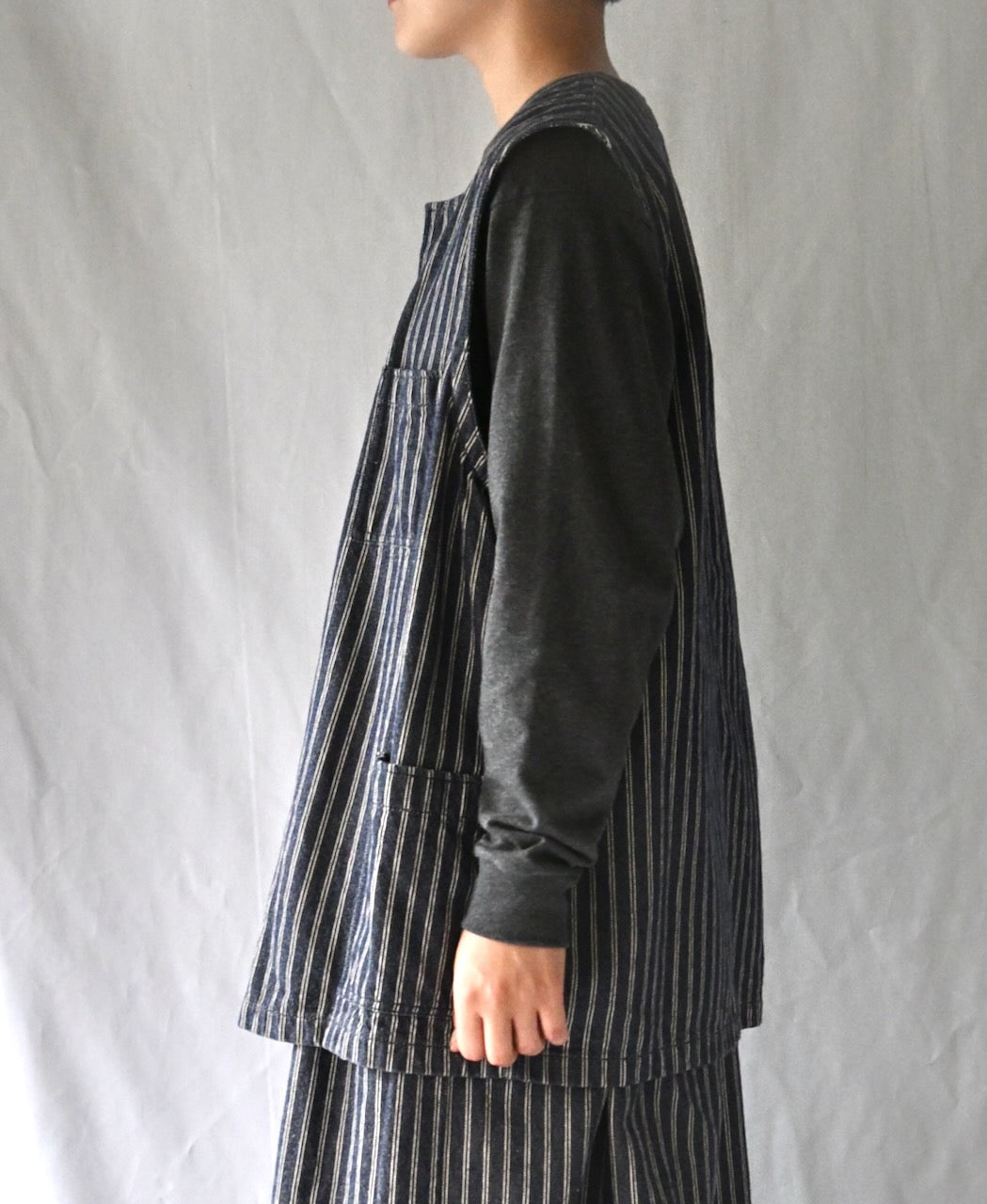 ISNAM2662W YARN DYED INDIGO 2STRIPE WASH VEST