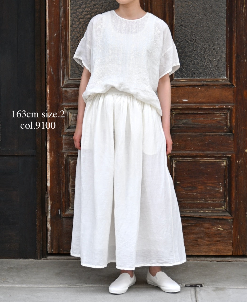 INSL26325 60s AUTO LOOM COTTON/LINEN PLAIN GATHERED SKIRT