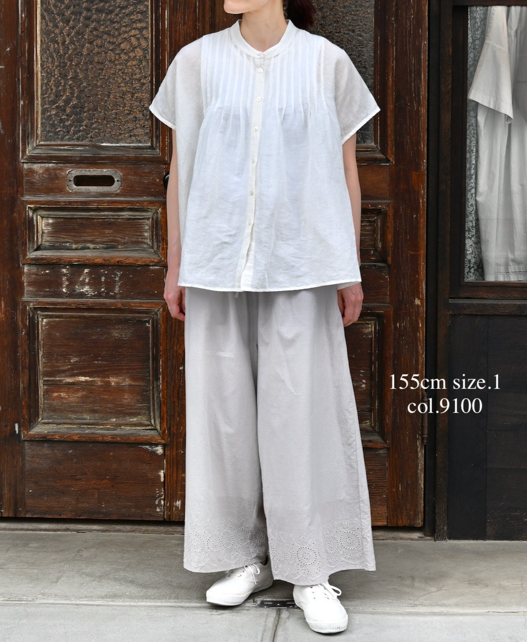 INSL26321 60s AUTO LOOM COTTON/LINEN PLAIN BANDED COLLAR FRENCH/SL PINTUCK SHIRTS