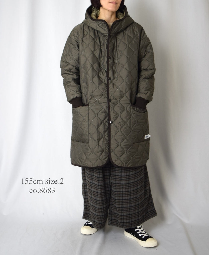 NAM2562PP PLAIN POLYESTER×PLAIN POLYESTER OVERSIZED MID-LENGTH HOODED COAT WITH RIBBED CUFF