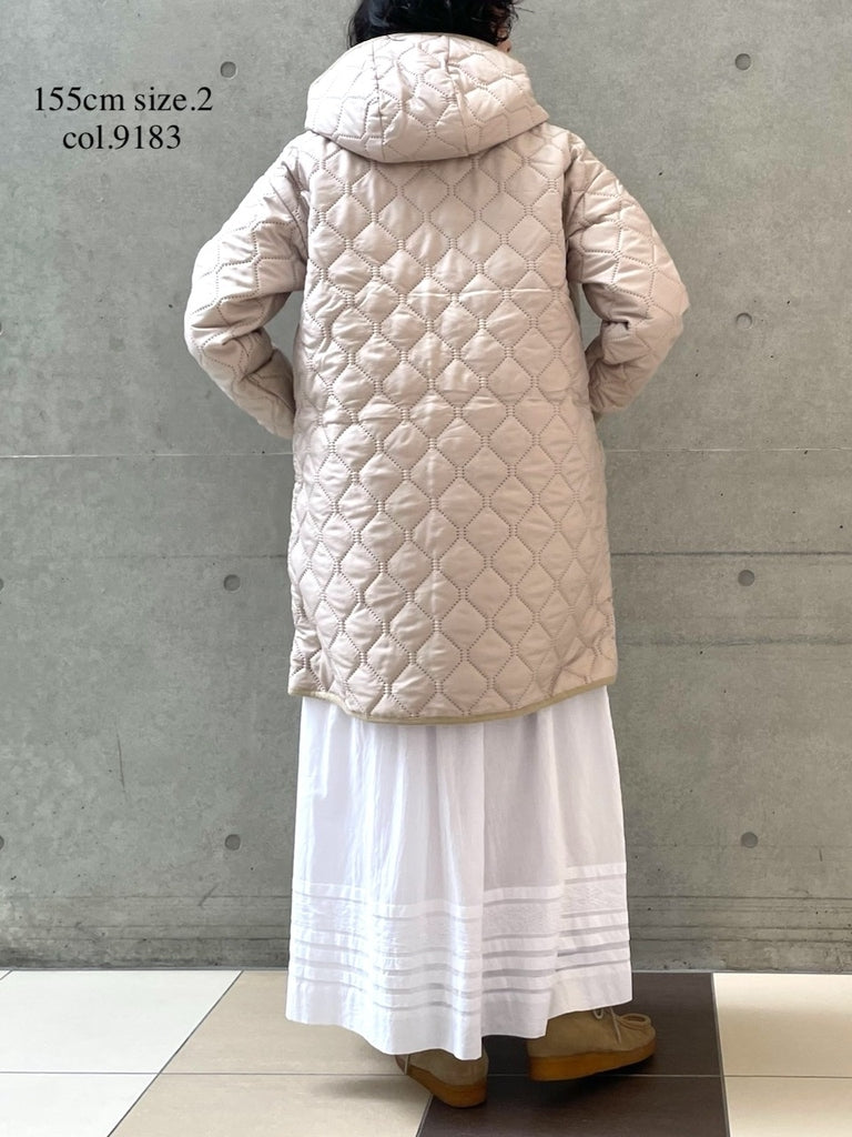 NAM2562PP PLAIN POLYESTER×PLAIN POLYESTER OVERSIZED MID-LENGTH HOODED COAT WITH RIBBED CUFF