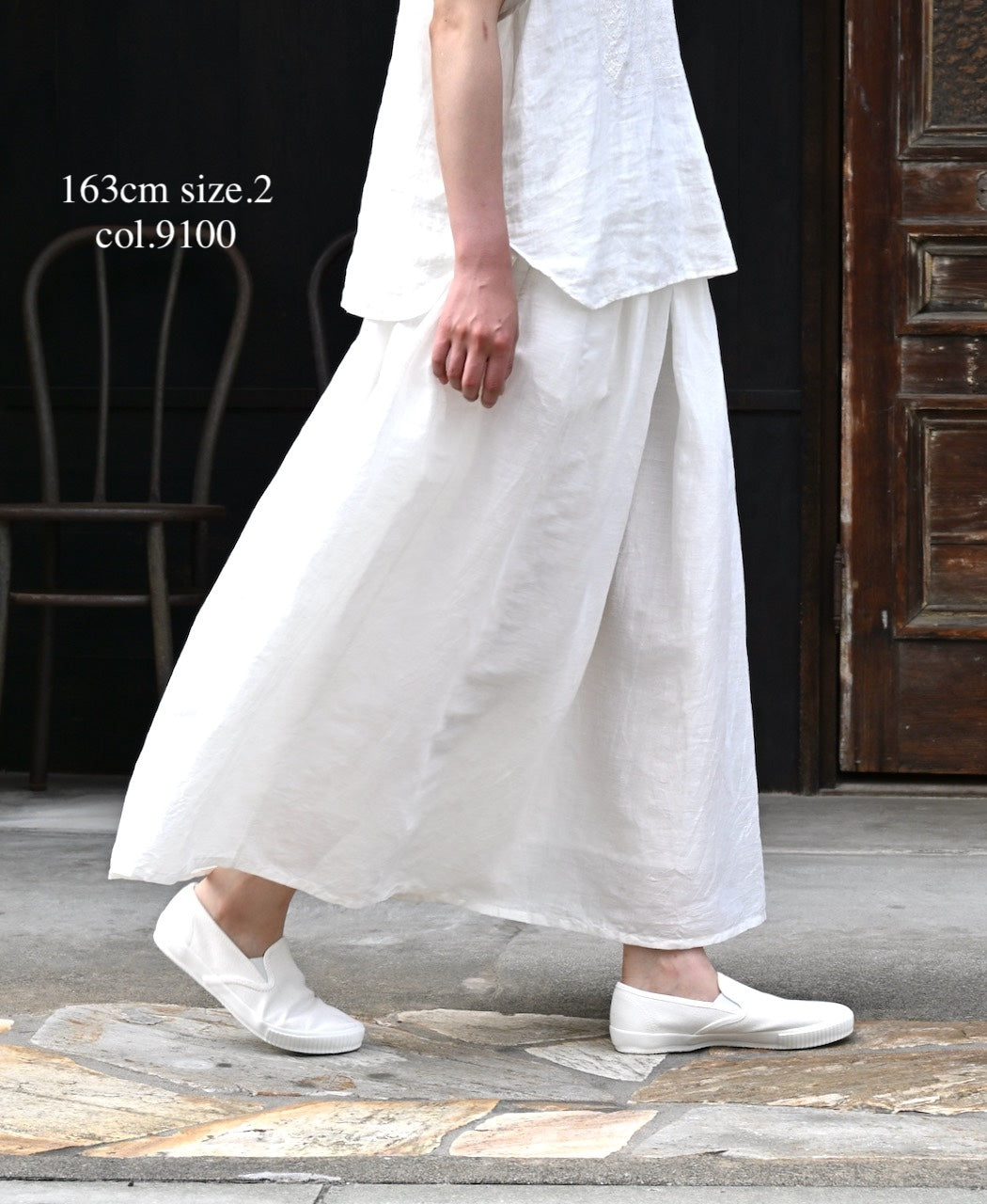 INSL26325 60s AUTO LOOM COTTON/LINEN PLAIN GATHERED SKIRT