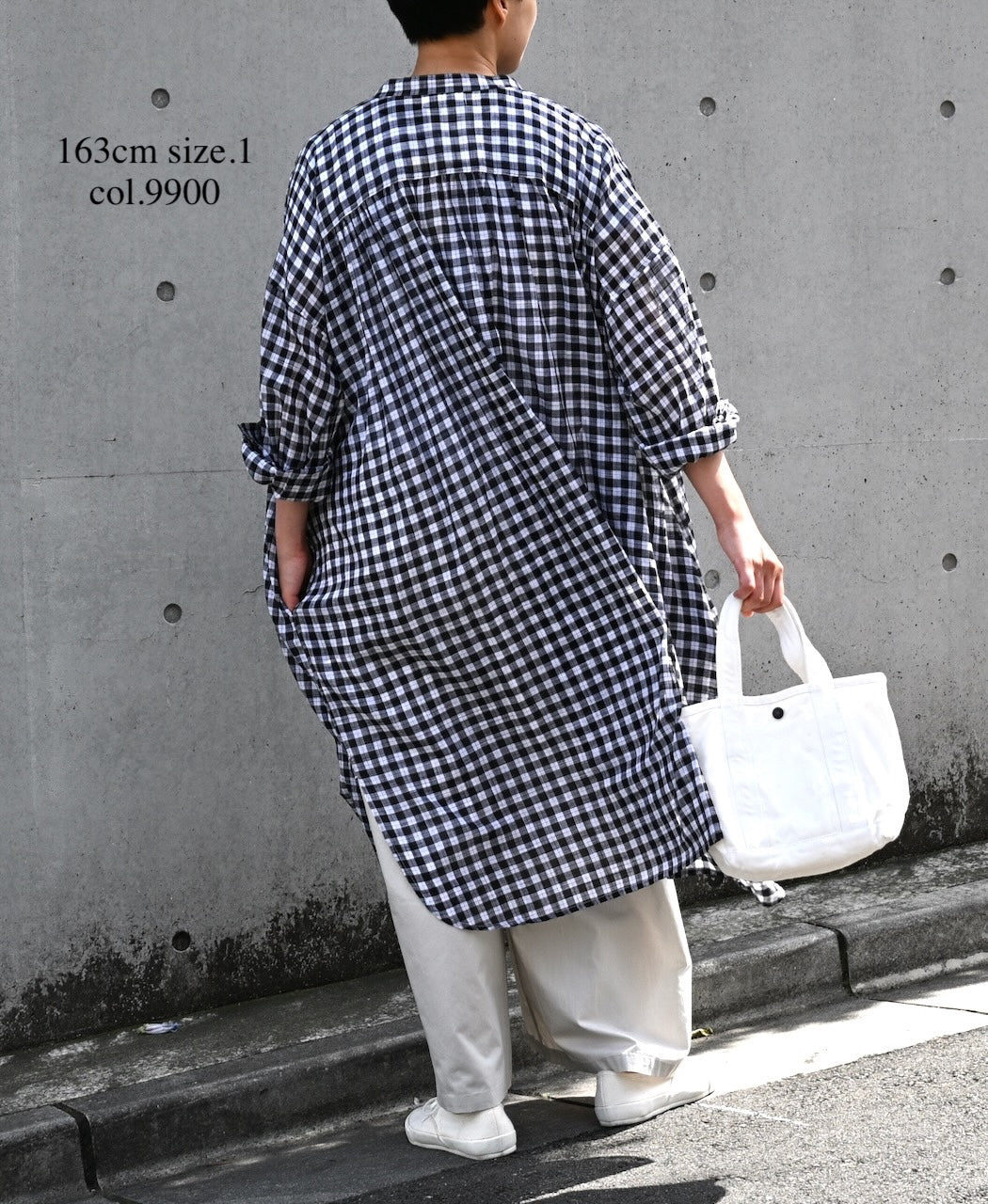 NSL26103 FANCY GINGHAM CHECK BANDED COLLAR GATHER SHIRT DRESS