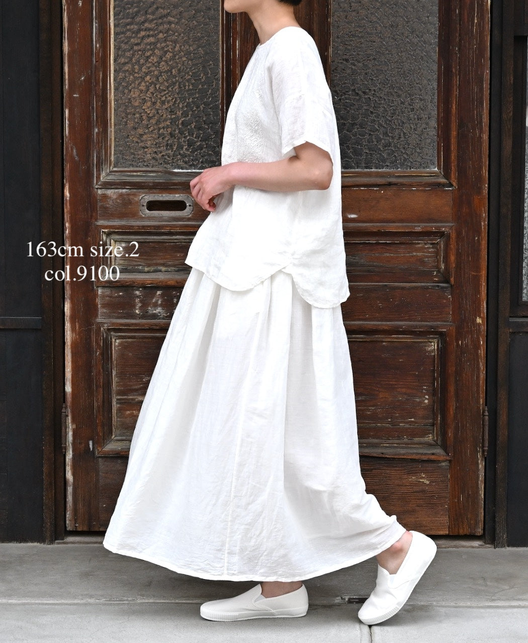 INSL26325 60s AUTO LOOM COTTON/LINEN PLAIN GATHERED SKIRT