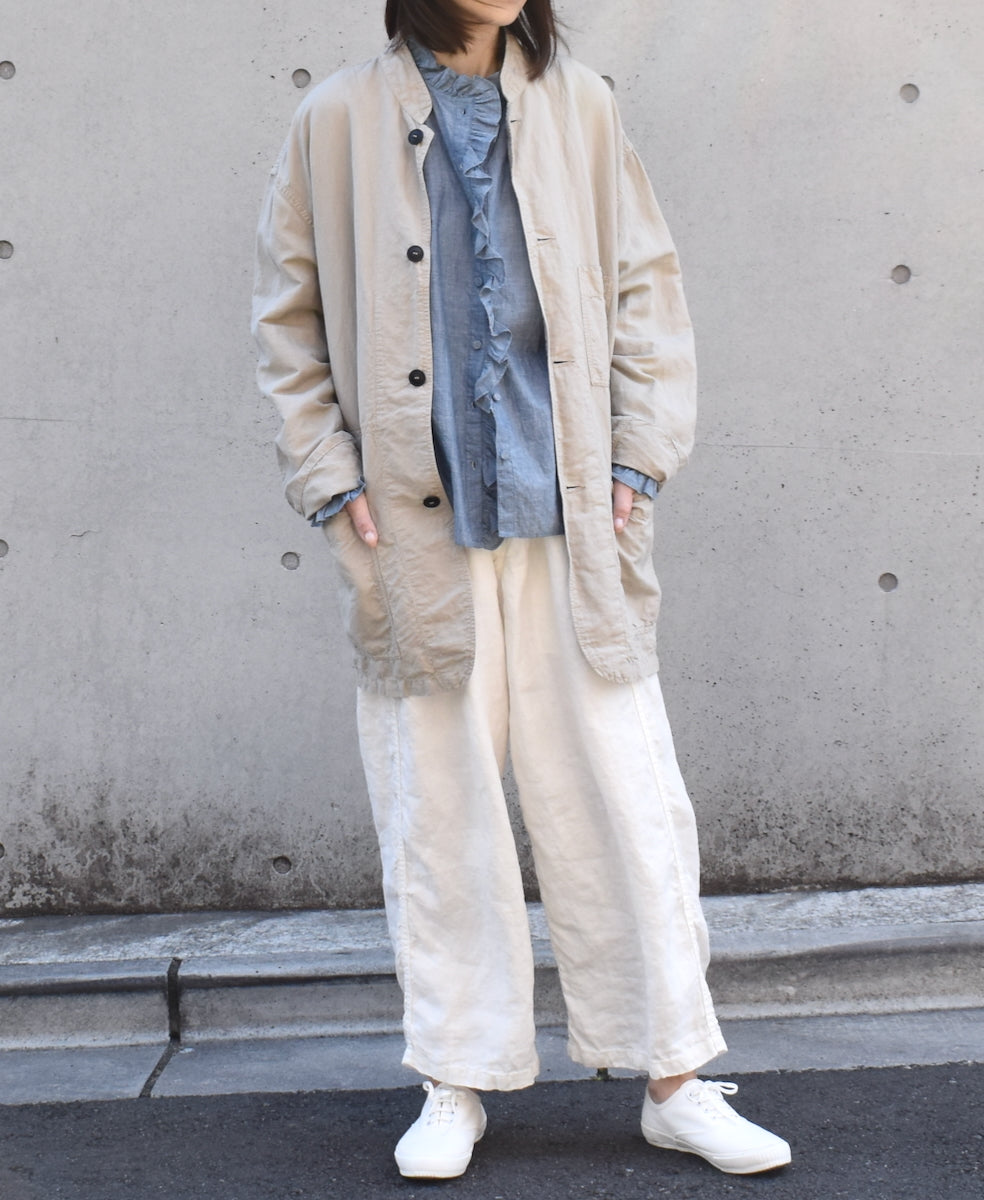 INMDS25062 HANDWOVEN YARN DYE NATURAL INDIGO CHAMBRAY FRILL COLLAR SHIRT