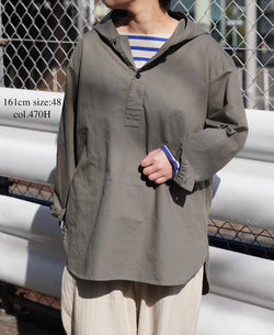 INHT2604CHW COTTON HERRINGBONE WASH  HOODED PULLOVER SHIRT