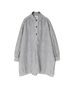 ISNAM2605S LINEN/COTTON STRIPE WORK GATHERED SHIRT
