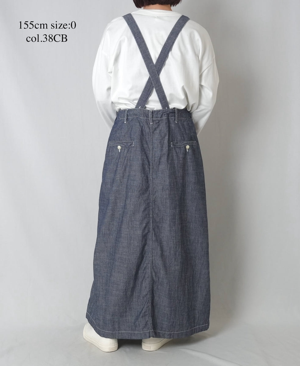 ISNAM2611CB NAVY (INDIGO) CHAMBRAY ADJUSTER TACK SKIRT WITH SUSPENDERS