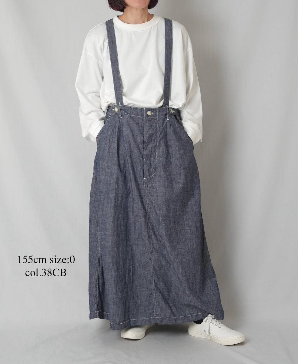 ISNAM2611CB NAVY (INDIGO) CHAMBRAY ADJUSTER TACK SKIRT WITH SUSPENDERS