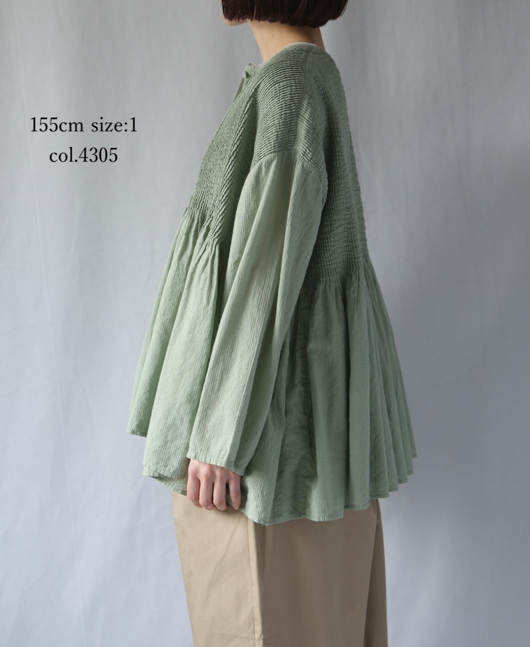 NMDS26233D 80s ORGANIC MICRO CHECK OVERDYE CREW-NECK BUTTON SHIRT WITH MINI PINTUCK
