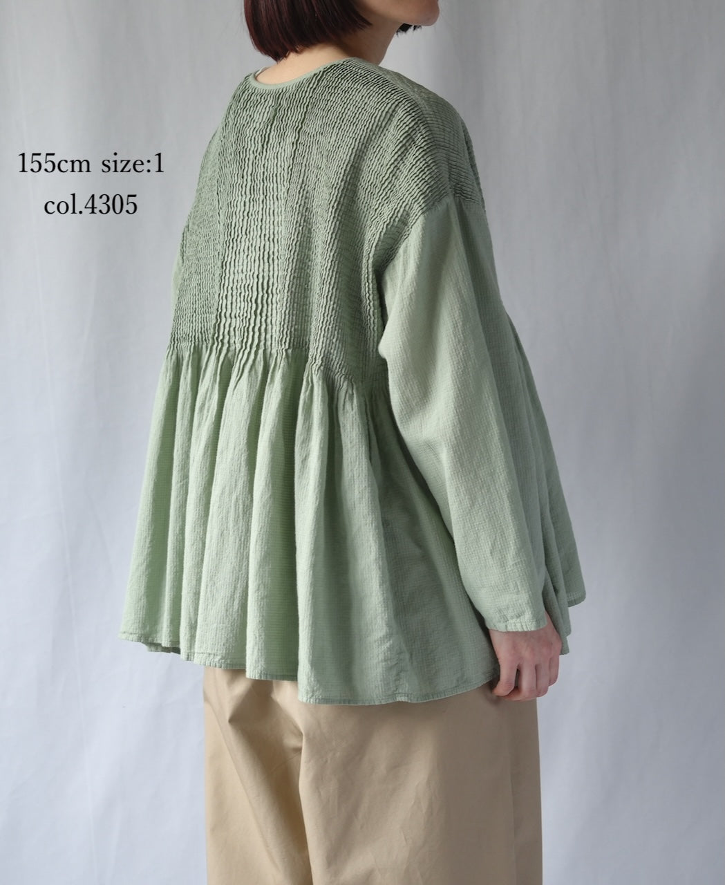 NMDS26233D 80s ORGANIC MICRO CHECK OVERDYE CREW-NECK BUTTON SHIRT WITH MINI PINTUCK