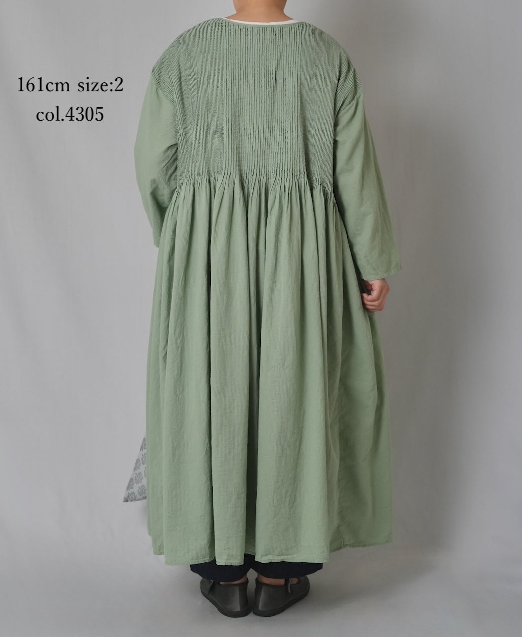 NMDS26234D 80s ORGANIC MICRO CHECK OVERDYE CREW-NECK BUTTON SHIRT MAXI DRESS WITH MINI PINTUCK
