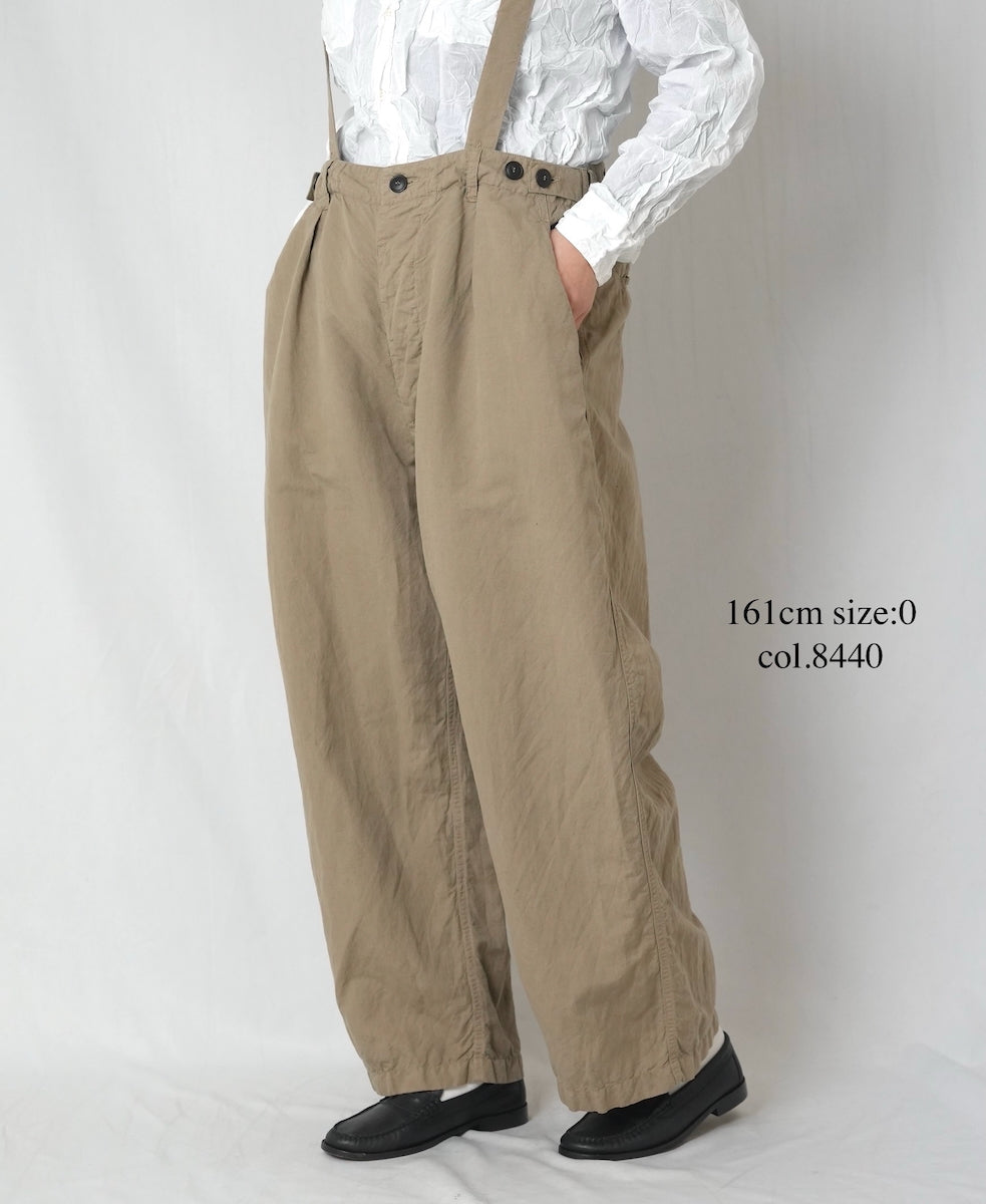 ISNAM2604D LINEN/COTTON PLAIN OVERDYE ADJUSTER TACK PANTS WITH SUSPENDERS