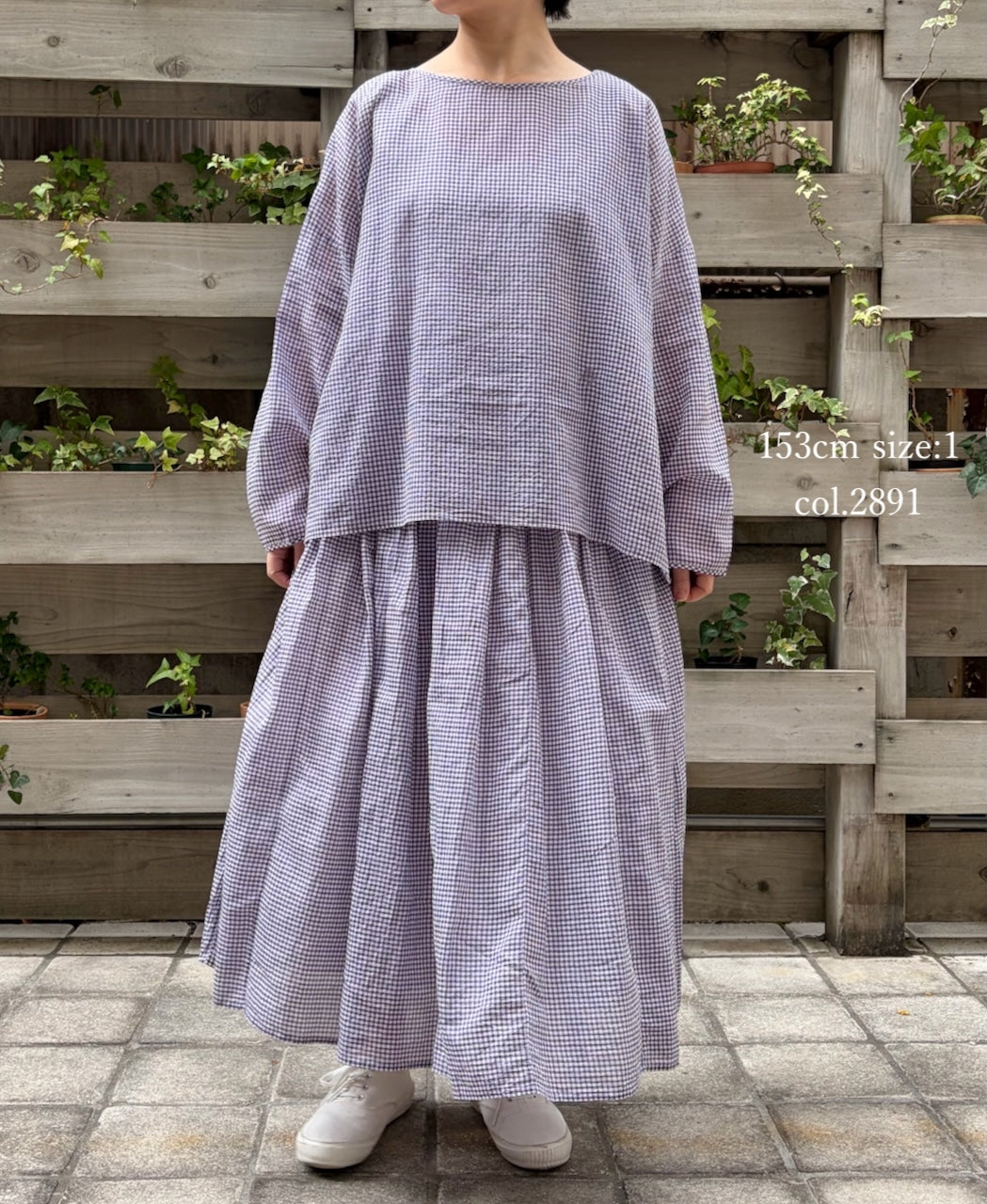 INMDS26022 HANDWOVEN COTTON/SILK SMALL GINGHAM CHECK DROP SHOULDER SMOCK