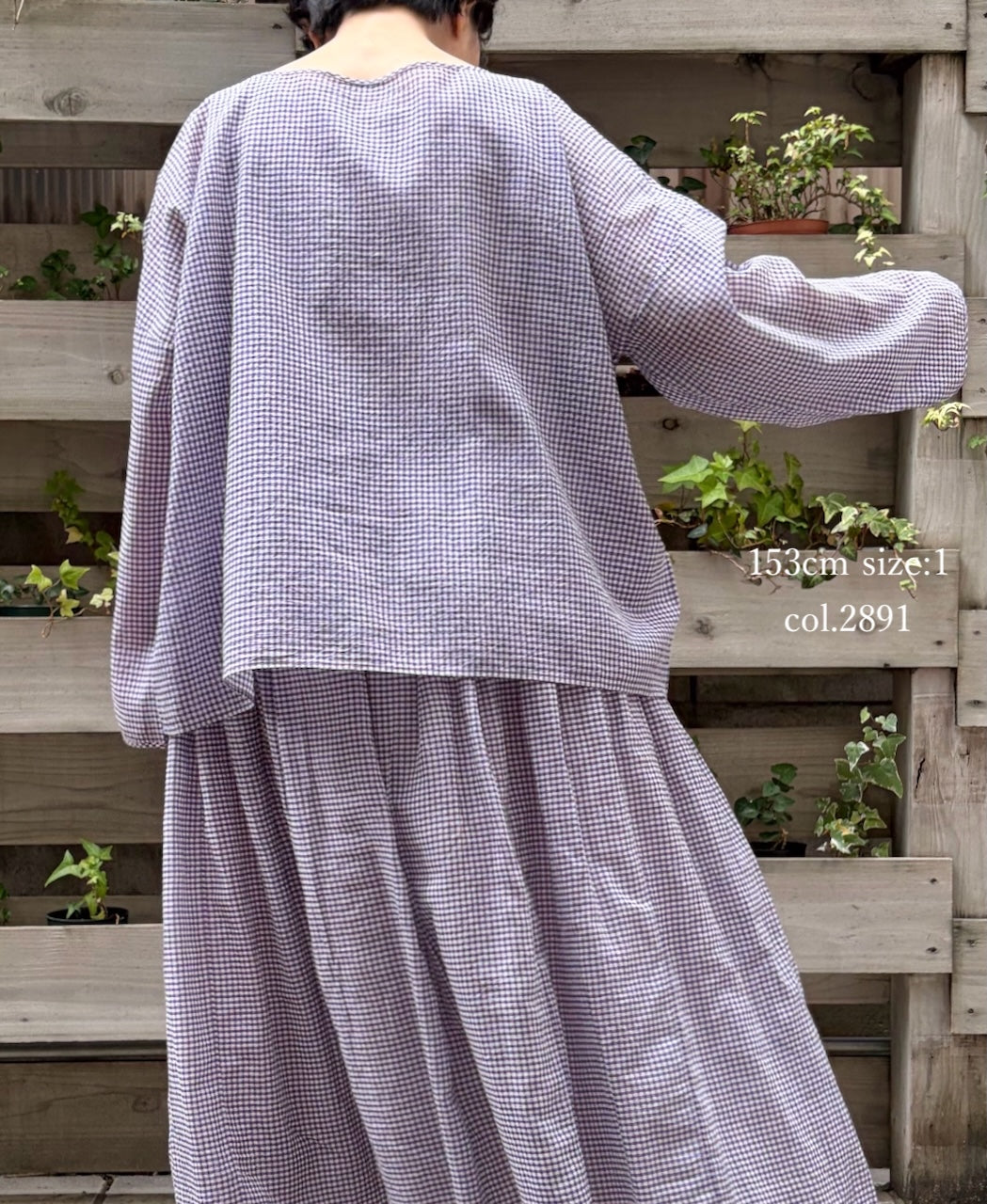 INMDS26022 HANDWOVEN COTTON/SILK SMALL GINGHAM CHECK DROP SHOULDER SMOCK